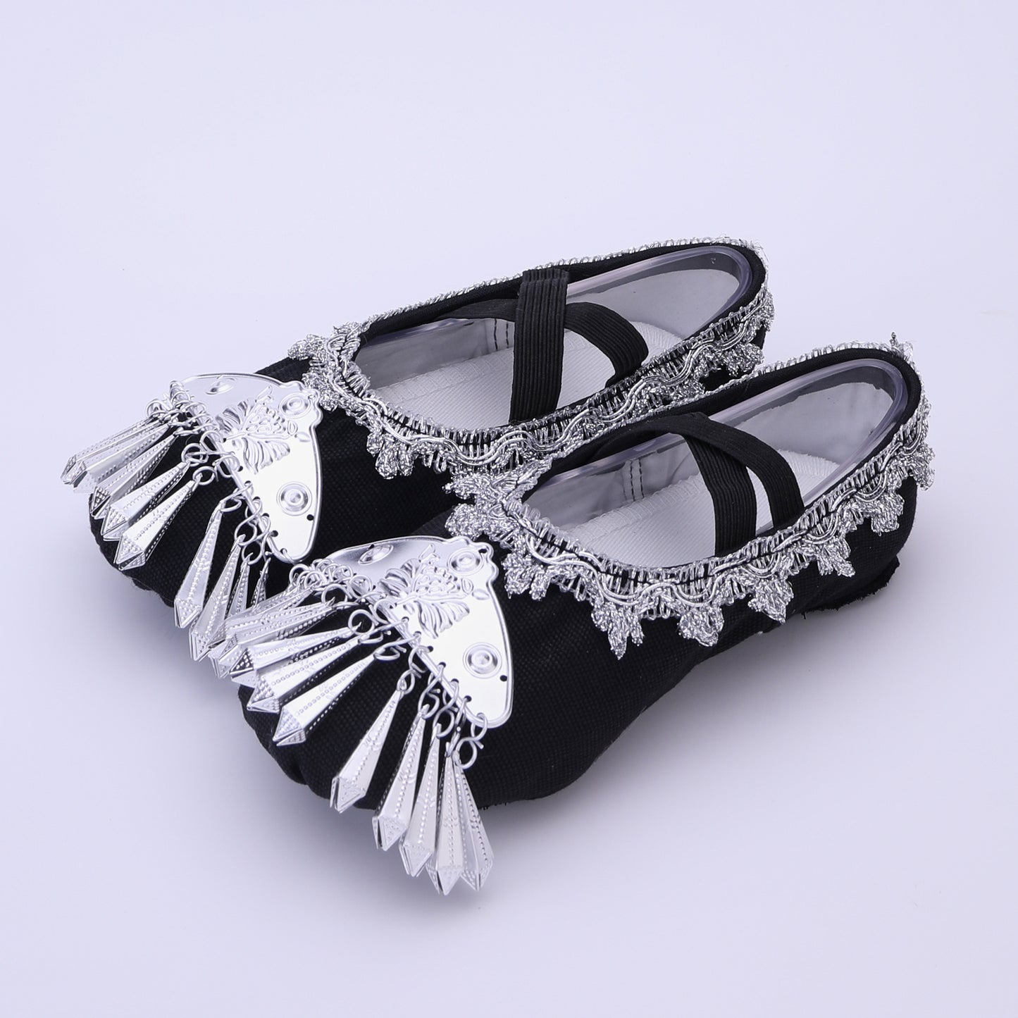 Decorative Canvas Dance Shoes – Performance Flats with Elastic Straps