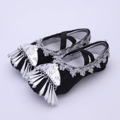 Decorative Canvas Dance Shoes – Performance Flats with Elastic Straps
