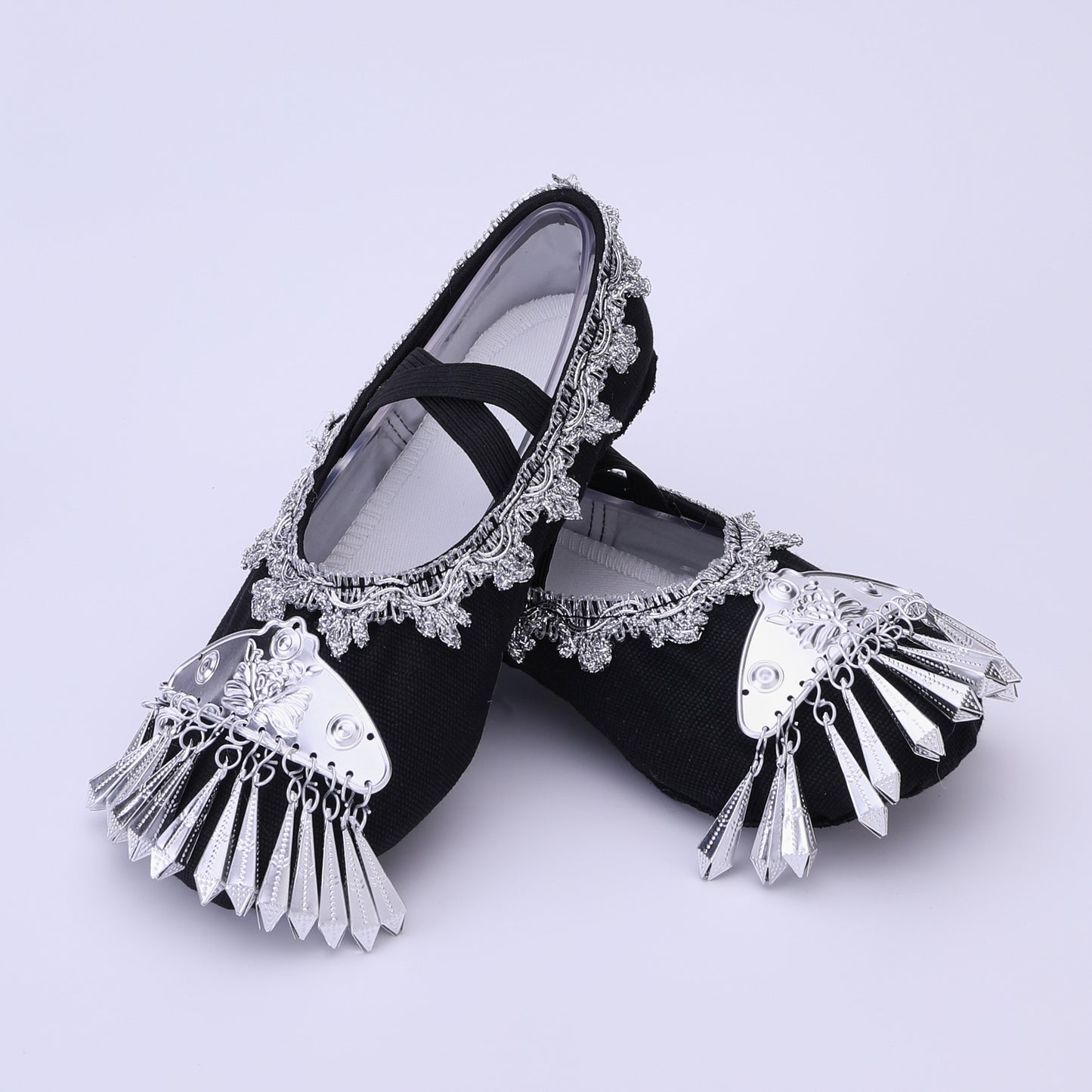 Decorative Canvas Dance Shoes – Performance Flats with Elastic Straps
