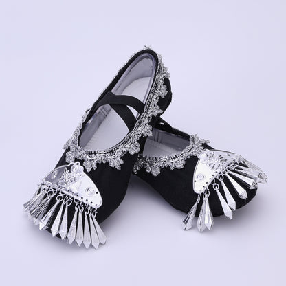 Decorative Canvas Dance Shoes – Performance Flats with Elastic Straps