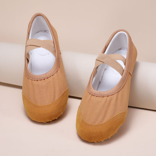 Brown Ballet Dance Shoes – Elastic Cross Strap Practice Flats