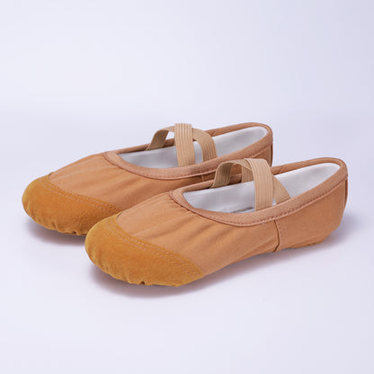 Brown Ballet Dance Shoes – Elastic Cross Strap Practice Flats