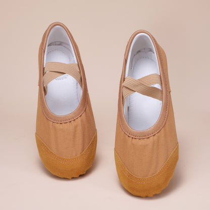 Brown Ballet Dance Shoes – Elastic Cross Strap Practice Flats