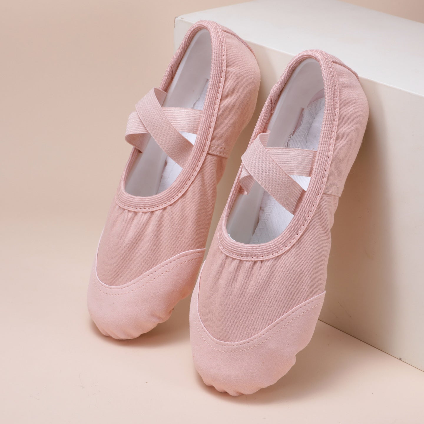 Pink Ballet Dance Shoes – Elastic Cross Strap Practice Flats