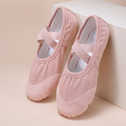 Pink Ballet Dance Shoes – Elastic Cross Strap Practice Flats