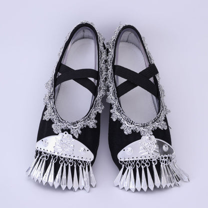 Decorative Canvas Dance Shoes – Performance Flats with Elastic Straps