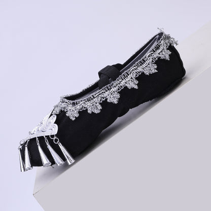 Decorative Canvas Dance Shoes – Performance Flats with Elastic Straps