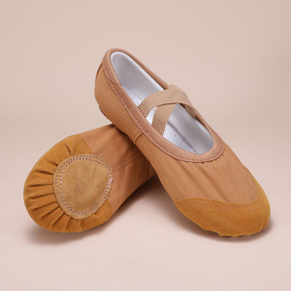 Brown Ballet Dance Shoes – Elastic Cross Strap Practice Flats