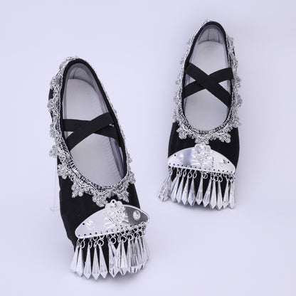 Decorative Canvas Dance Shoes – Performance Flats with Elastic Straps